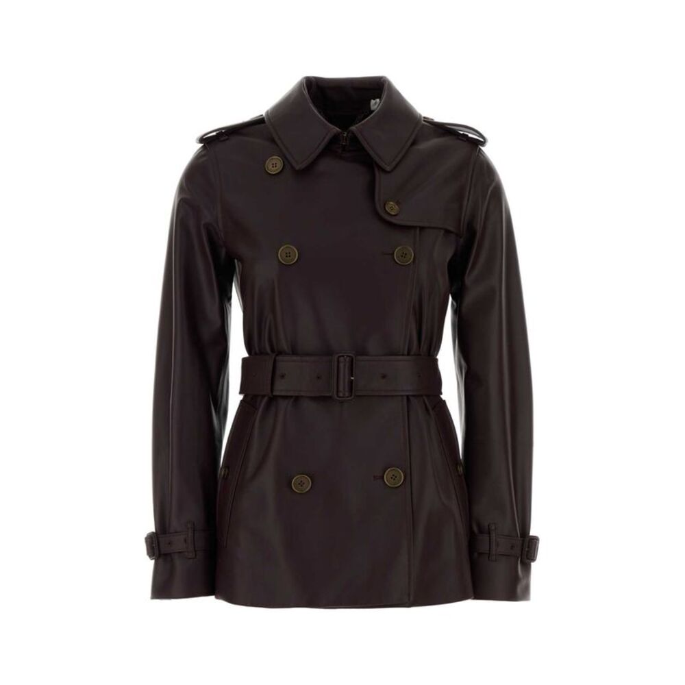 Burberry Women Aubergine Leather Trench Coat
